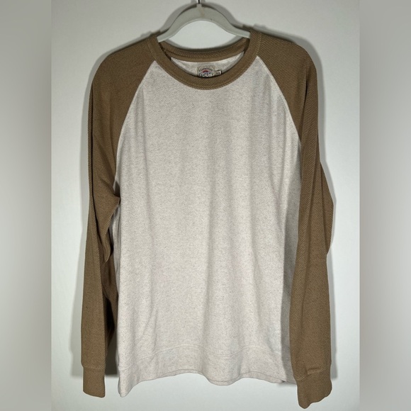 Faherty khaki white baseball-style colorblock sweatshirt outside fleece sz XL - Picture 1 of 9
